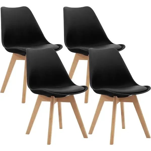 Modern Dining Chair Set, Soft Padded with Wood Legs Set of 4, Black