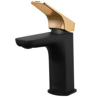 AKDY Single Hole Single-Handle Bathroom Faucet in Matte Black with Brushed Gold Handle BF002-7