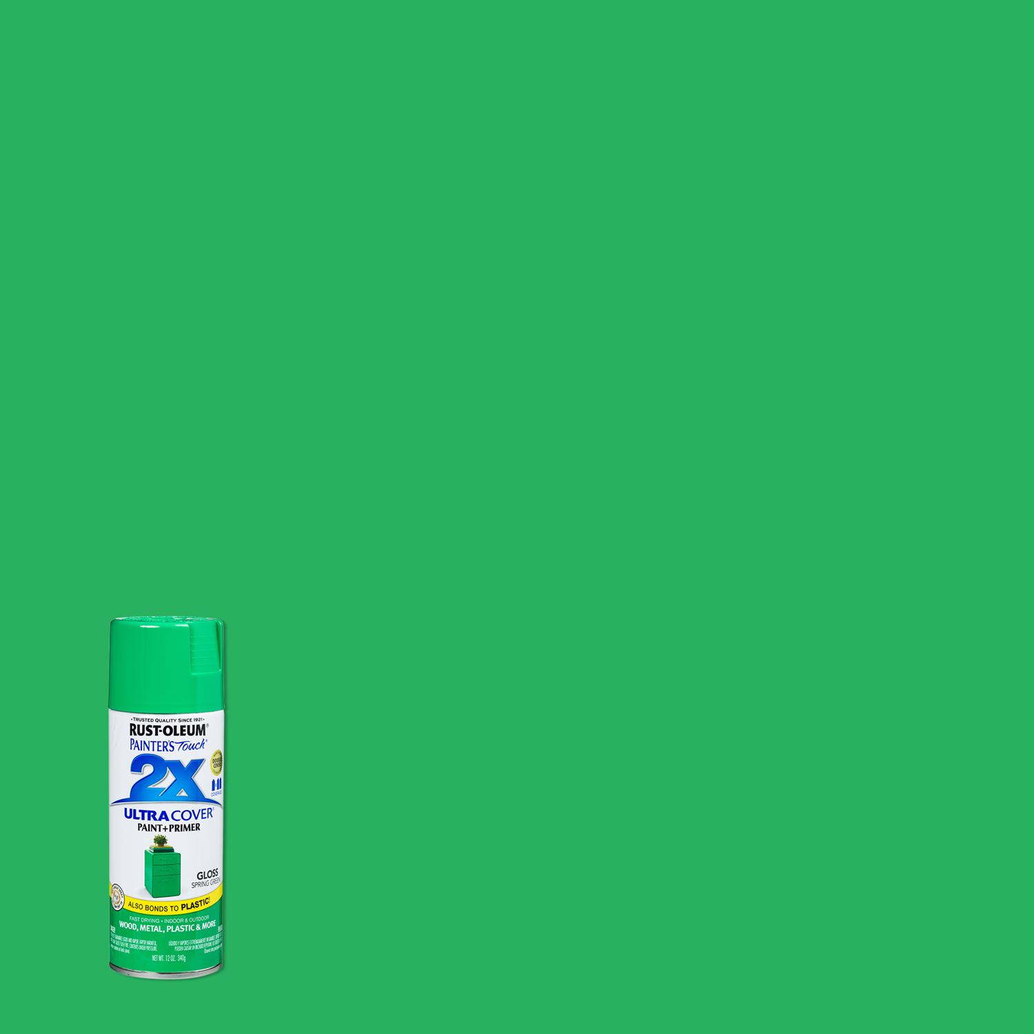 Rust-Oleum Painter\u0027s Touch 2X Ultra Cover Gloss Spring Green Paint+Primer Spray Paint 12 oz