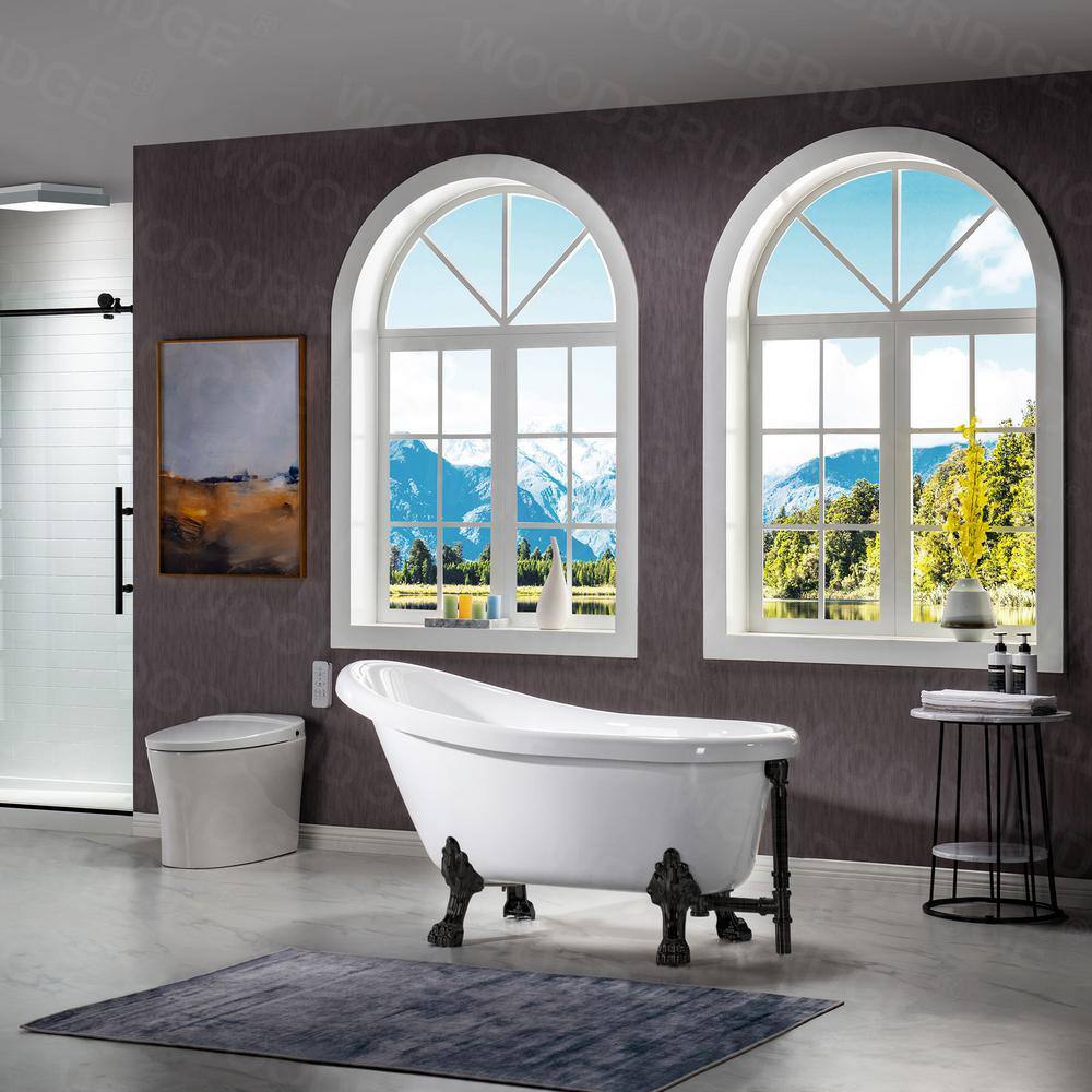 WOODBRIDGE Austin 54 in. Heavy Duty Acrylic Slipper Clawfoot Bath Tub in White Claw Feet Drain  Overflow in Oil Rubbed Bronze HBT7004