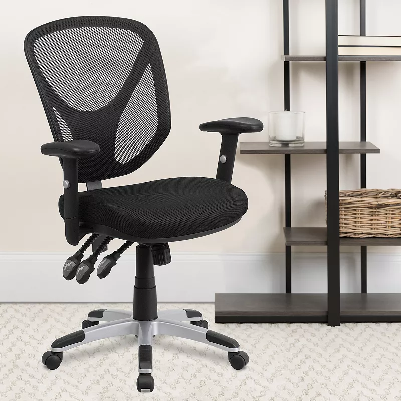 Emma and Oliver Mid-Back Black Mesh Multifunction Swivel Ergonomic Task Office Chair - Arms