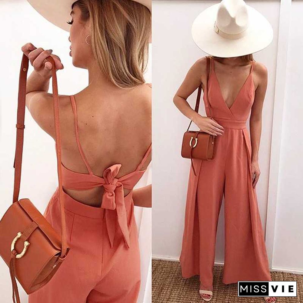 Formal Sleeveless Wrap Front Wide Leg Palazzo Jumpsuit