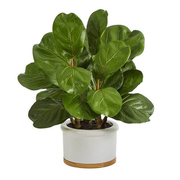 Nearly Natural 15 in Fiddle Leaf Artificial Tree In White Planter