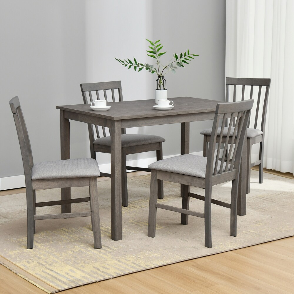 5 Piece Farmhouse Wooden Dining Room Set (1 Table+ 4 Slat Back Chairs)