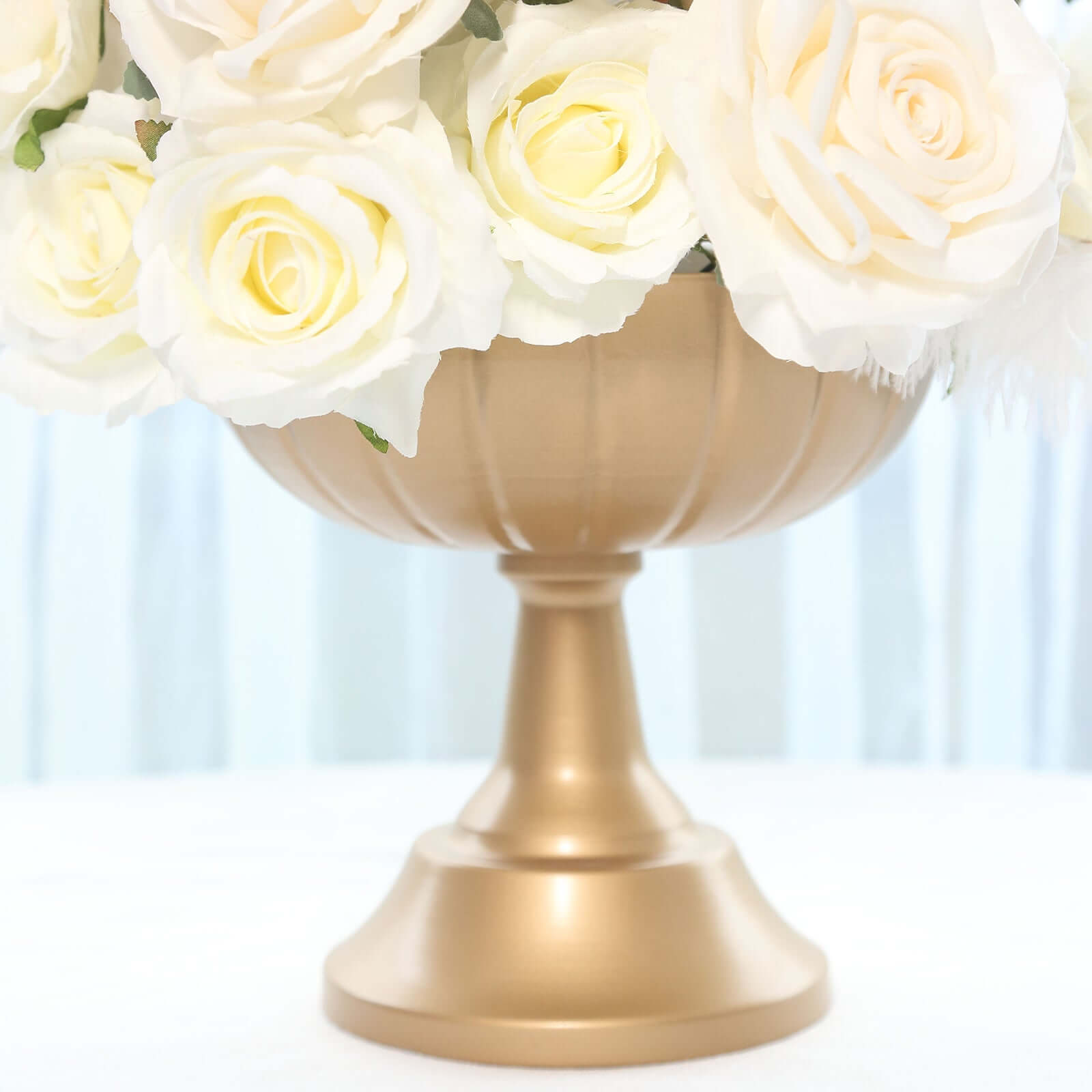 4 Pack Gold Metal Compote Pedestal Bowl Flower Vases in Grecian Urn Style, Decorative Vases Floral Wedding Centerpieces - 8.5