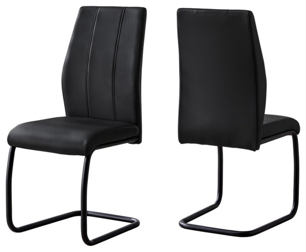 Bowery Hill Dining Chair Set Of 2 Side Upholstered Kitchen Pu Leather Look Black   Transitional   Dining Chairs   by Homesquare  Houzz