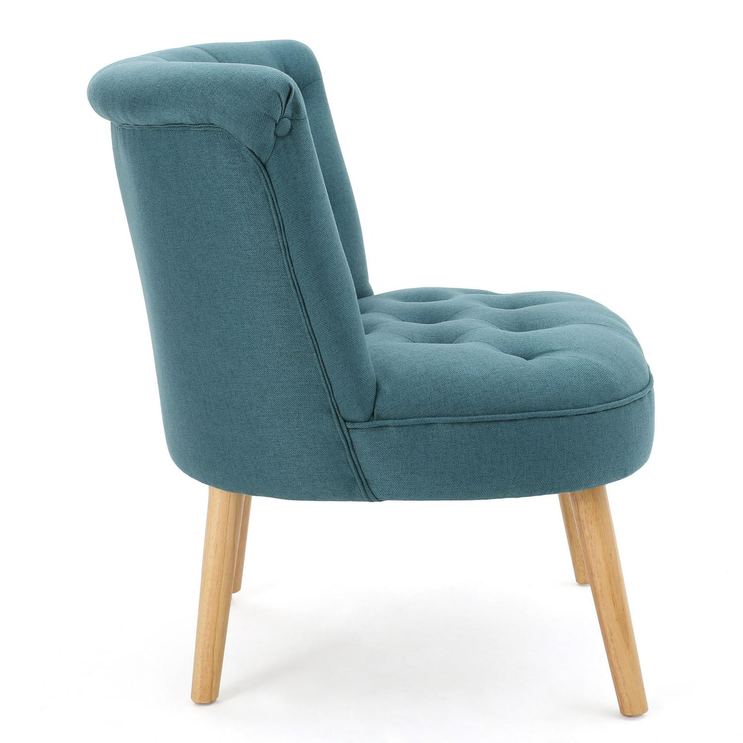 Noble House Siciley Dark Teal Fabric Tufted Slipper Chair， Blue