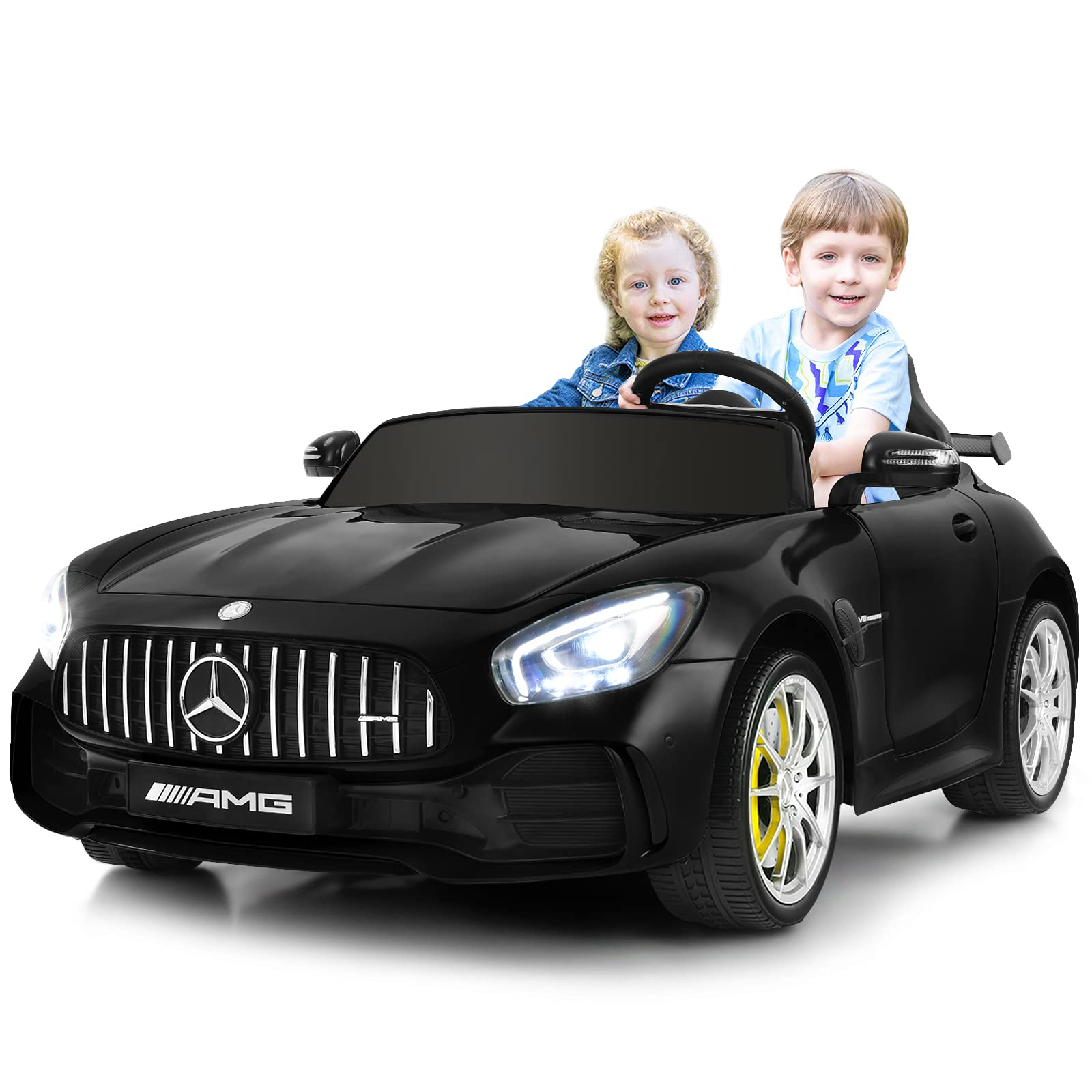 Costzon 2-Seater Ride on Car, 12V Licensed Mercedes Benz GTR Kids Car to Drive