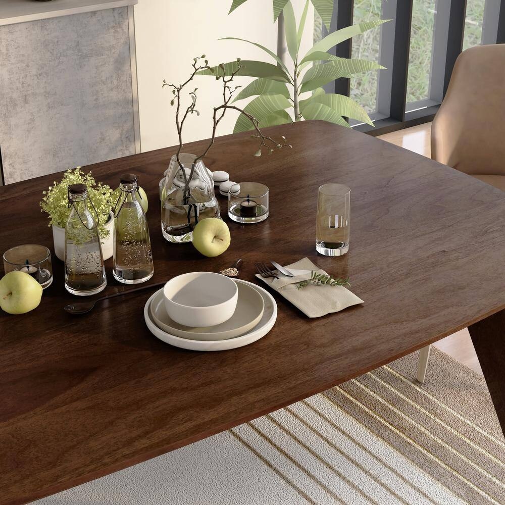 Walnut Finish Solid wood Mid Century Modern Dining Table Only 1pc Table  For Dining Table/Kitchen Table  Easy Assembly