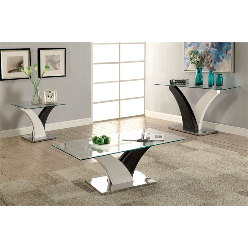 Furniture of America Tri Contemporary Glass Top Coffee Table in White and Gray