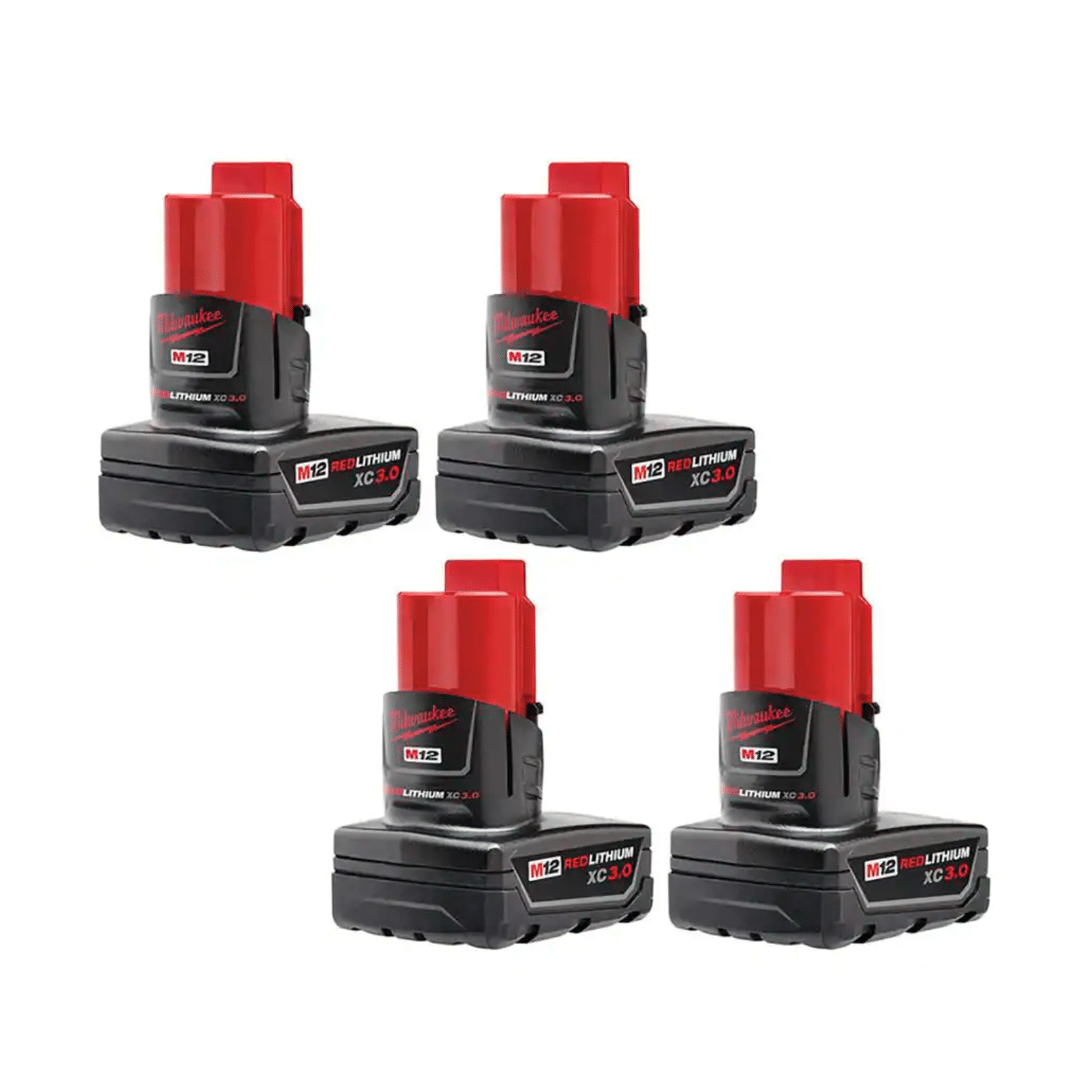 Milwaukee M12 12-Volt Lithium-Ion XC Extended Capacity 3.0 Ah Battery Pack， 4-Pack (48-11-2412-48-11-2412)