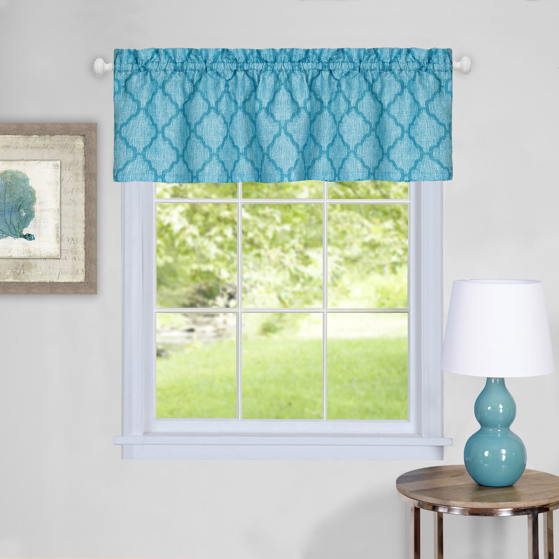 Sweet Home Collection Colby Window Kitchen Curtains Valance - 58 (W) x 14 (L) Valance, Turquoise