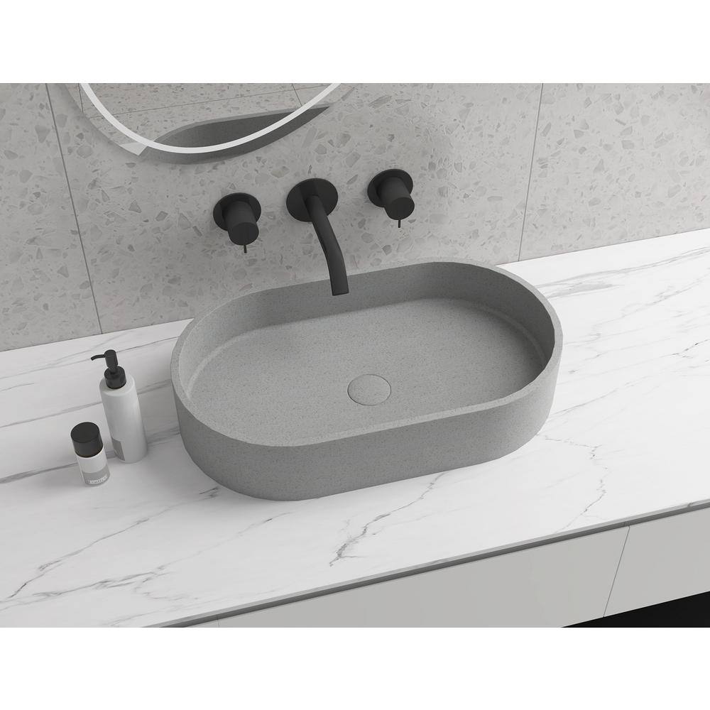 Gray Concrete Double Oval Vessel Sink without Faucet and Drain MP-C14-1