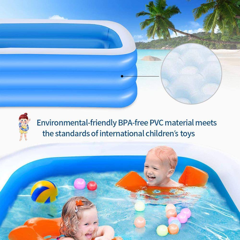 Afoxsos 120 in. x 72 in. Rectangular 22 in. D Inflatable Swimming Pool Family Full-Sized Swimming Pool with No Print HDDB1859