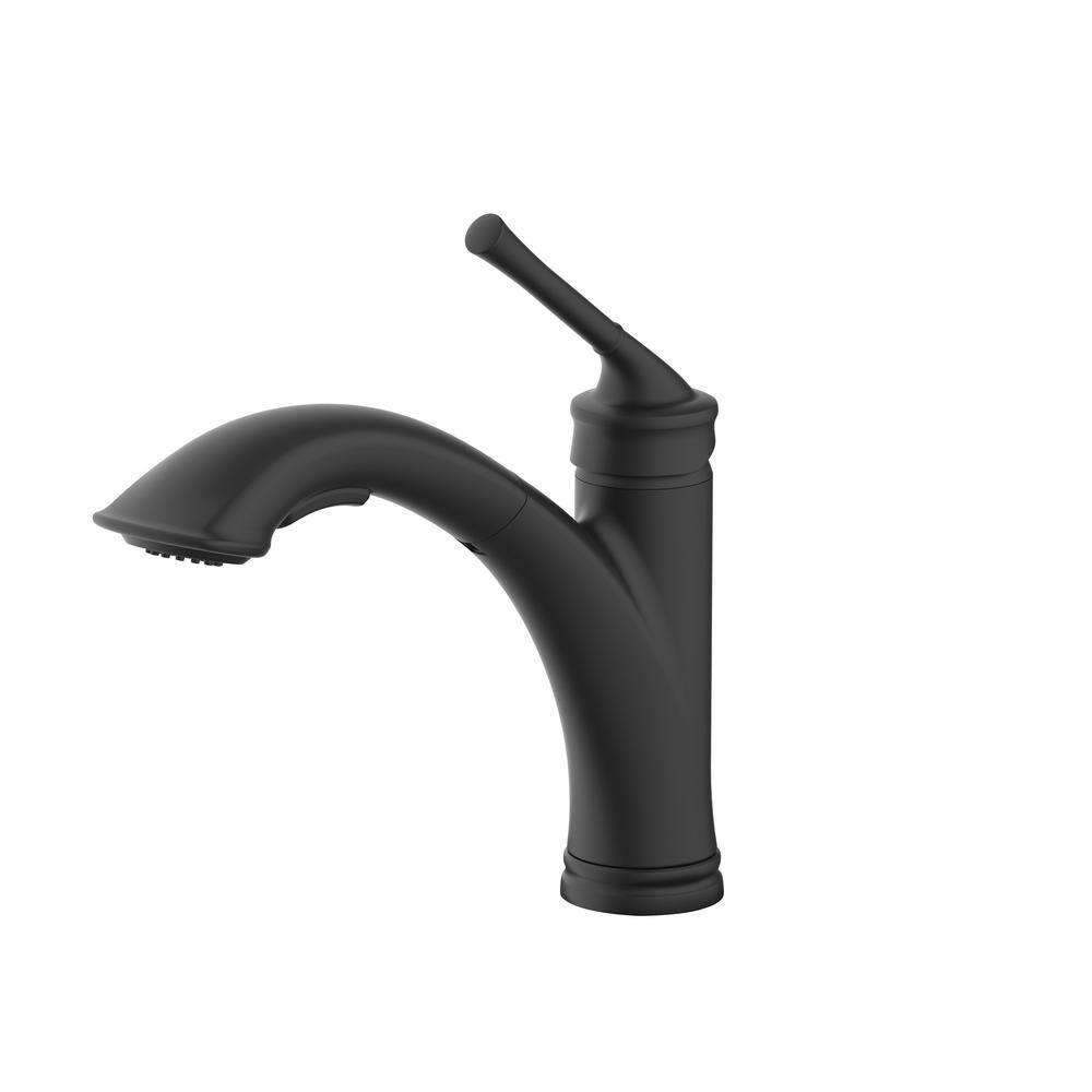 Glacier Bay Hemming Traditional Farm Single Handle Pull Out Sprayer Kitchen Faucet in Matte Black HDQFP3C0001BL