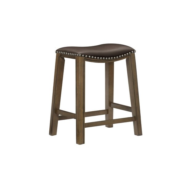 Nailhead Wood Pub-Height Kitchen Counter Bar Stool Square Seat， Black