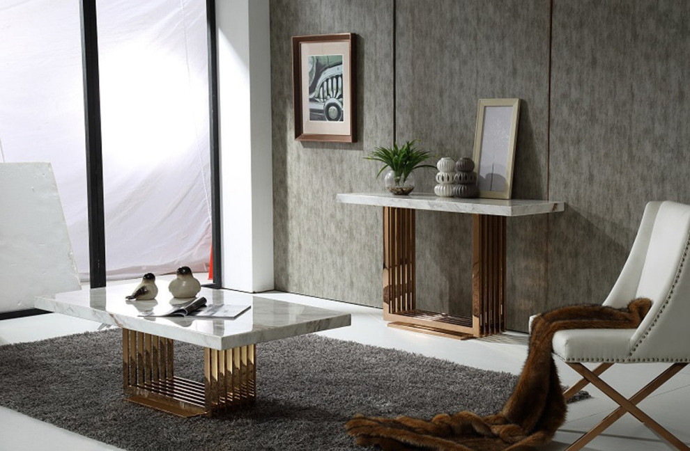 Meropi Modern Marble and Rose gold Coffee Table   Modern   Coffee Tables   by Virgil Stanis Design  Houzz