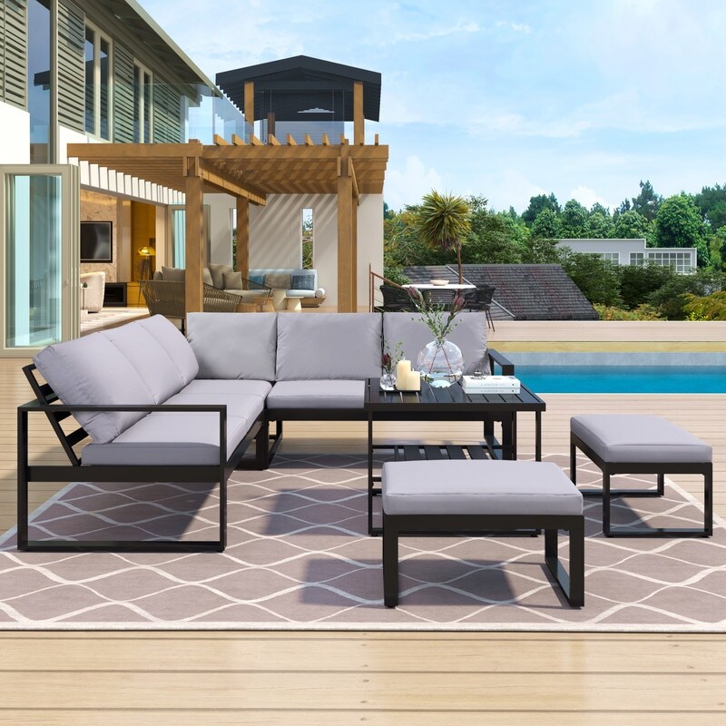 6 Piece Outdoor Patio Conversation Set Sofa Set With Metal Frame