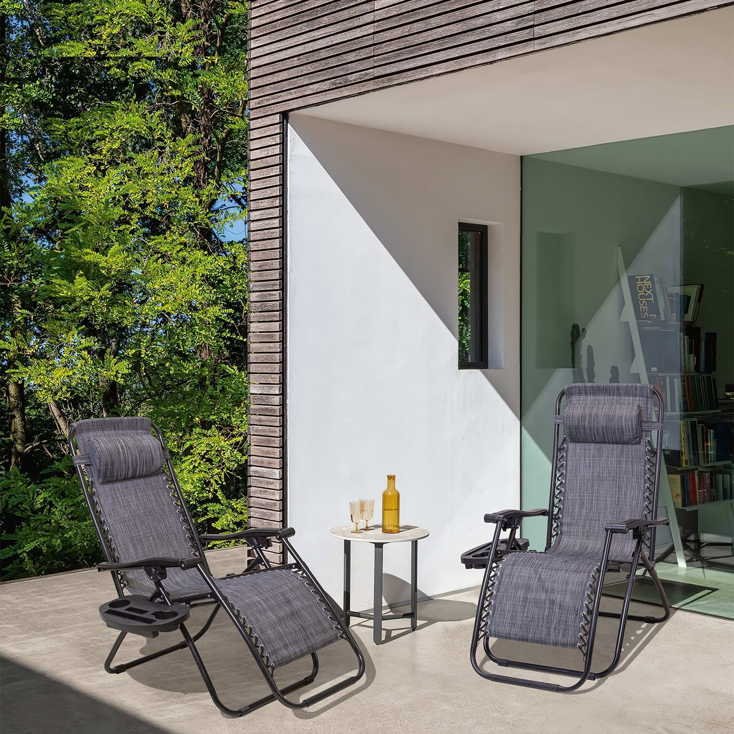 Vineego Zero Gravity Chair Camp Reclining Lounge Chairs Outdoor Lounge Patio Chair with Adjustable Pillow 2 Pack (Double Gray)