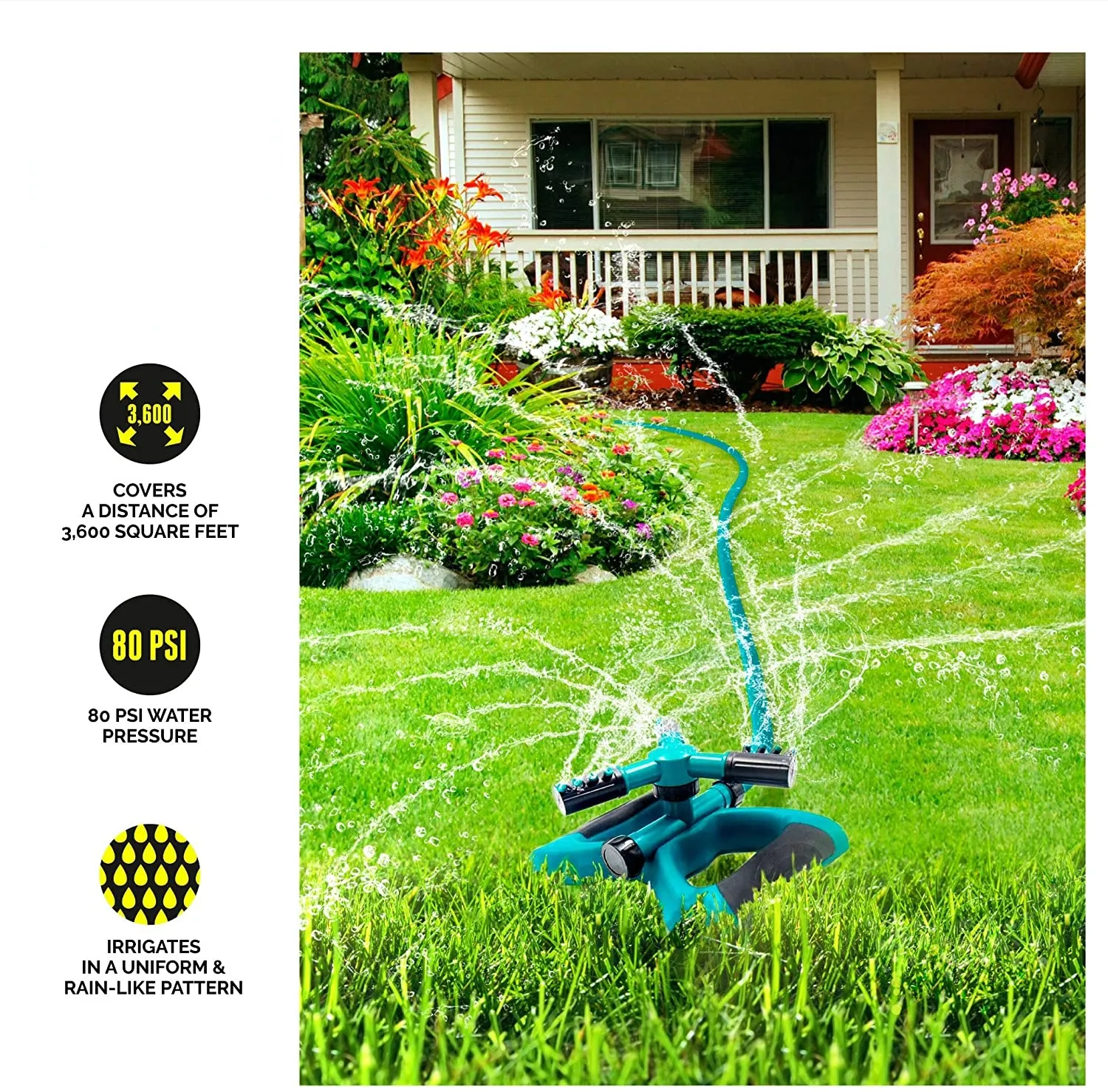 Segomo Tools 360 Degree Automatic Rotating Garden Lawn Water Sprinkler Irrigation System   GS360