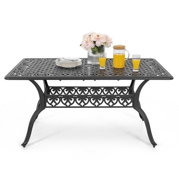 Outdoor Rectangle Cast Aluminum Dining Table with 2.1'' Umbrella Hole