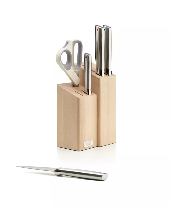 Joseph Joseph Elevate Fusion 5-Piece Knife Cleaver and Scissor Set with Beechwood Block