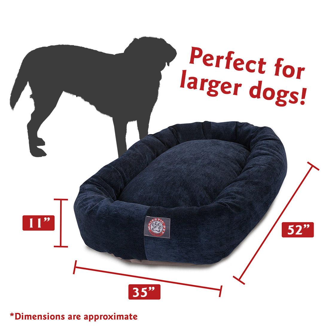 Majestic Pet | Villa Velvet Bagel Pet Bed For Dogs， Navy， Extra Large