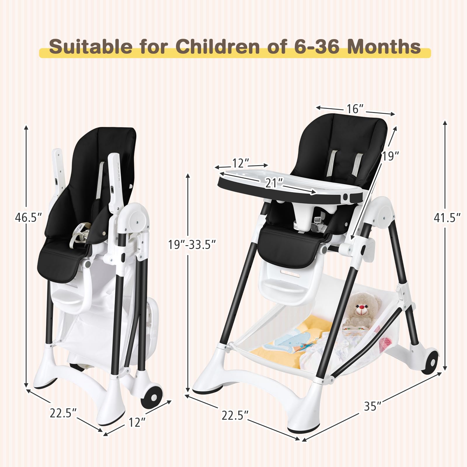 BABY JOY High Chair for Babies & Toddlers, Quick Folding Baby Highchair