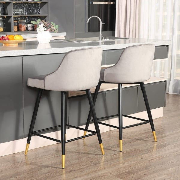 360° Swivel Bar Stools Set of 2， Counter Height Upholstered Velvet Barstool with Comfy Back， Footrest， - as picture