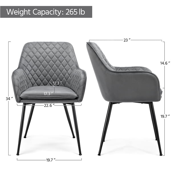 SMILE MART Modern Upholstered Fabric Dining Chair Midback， Set of 2， Gray