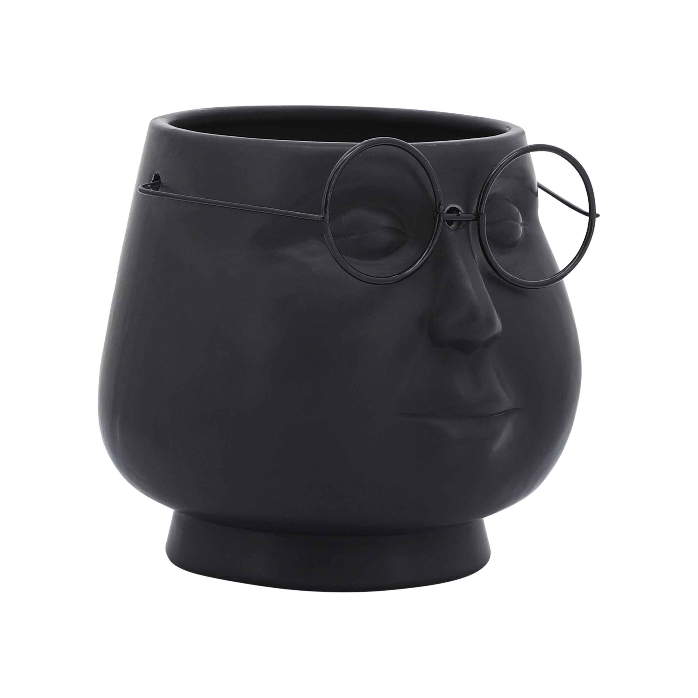 Face With Glasses Porcelain Planter 17 Cm - Black 16715-01