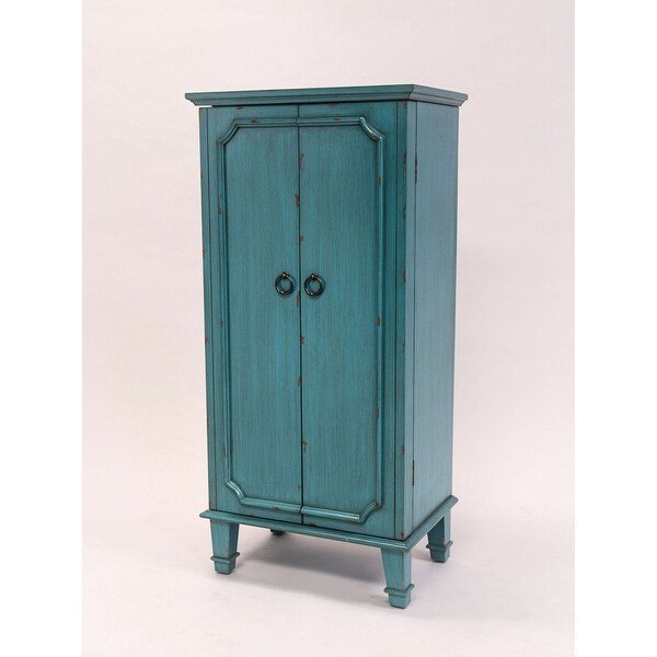 Vintage Turquoise Hand Painted Jewelry Armoire with Antique Drawer Pulls - 13.8 x 19 x 40 inches - - 37152595