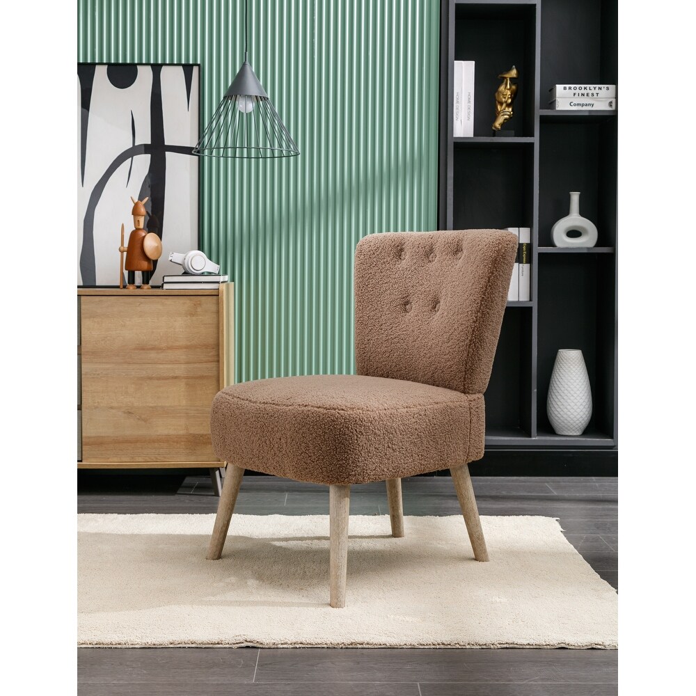 Teddy Fabric Button Accent Slipper Chair With Wooden Legs For Dining Room Living Room Bedroom