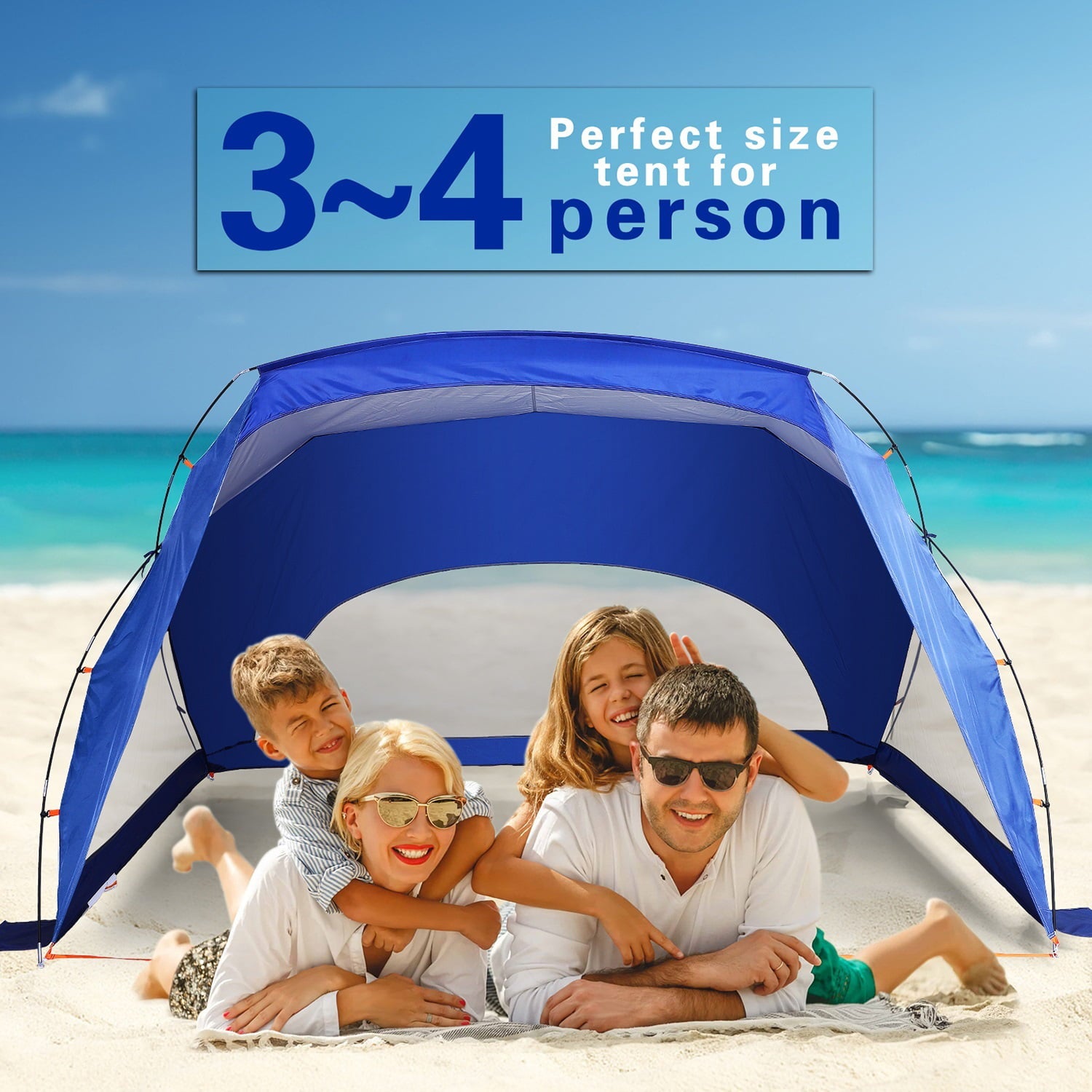 Alpha Camp 9' x 6' Beach Tent Sun Shelter UPF 50+ Portable Tent for 3-4 Person with Carry Bag， Navy Blue