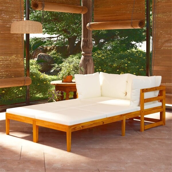 2 pcs Sun Loungers with Cream White Cushions Acacia Wood for Patio - Overstock - 35911037