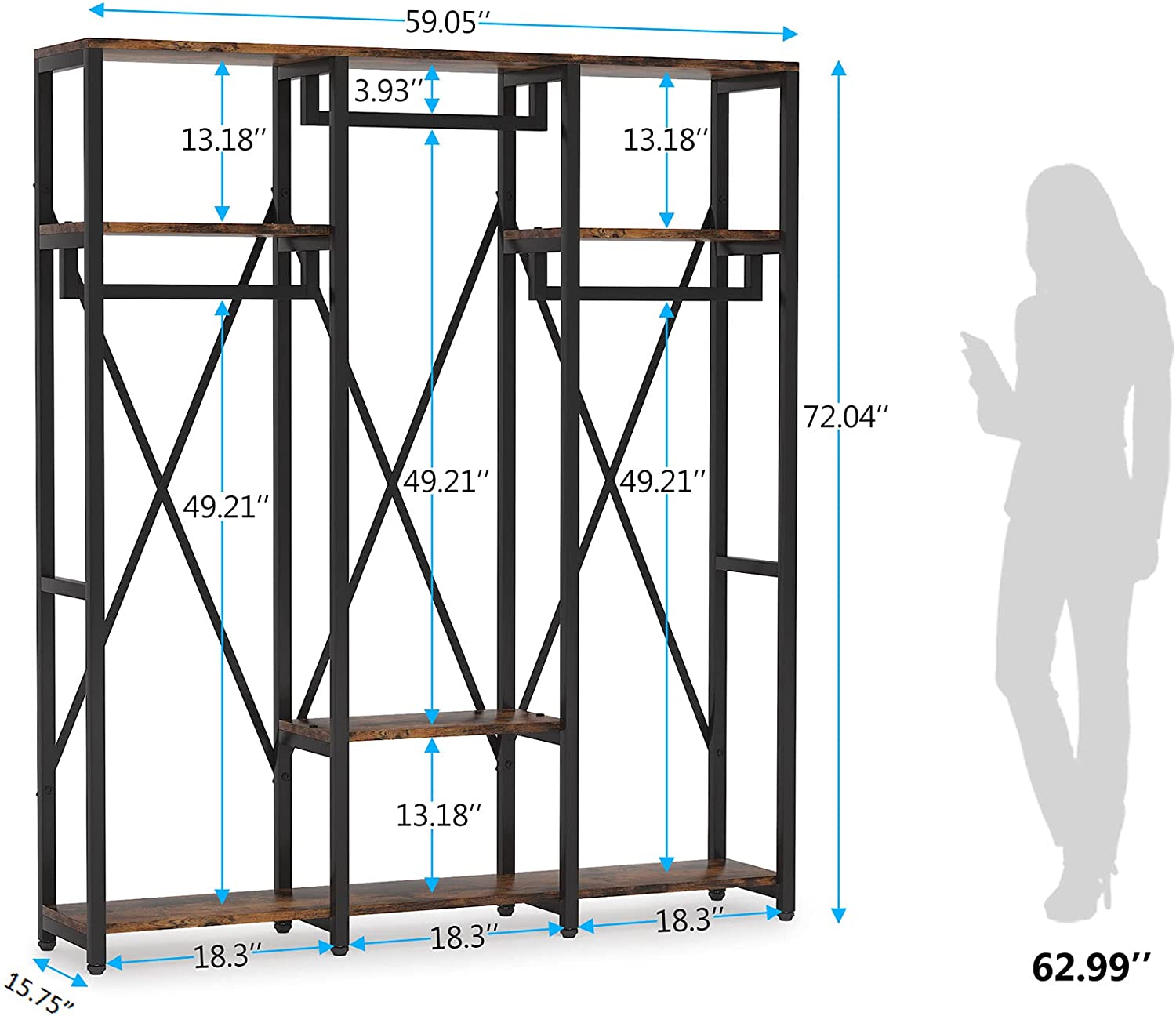 Freestanding Closet Organizer, Industrial 3 Rod Garment Rack