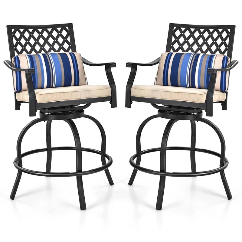 2/4 Pcs 360° Swivel Rocking Bar Stools with Back & Soft Cushions, Steel Frame Outdoor Bar Height Dining Chairs