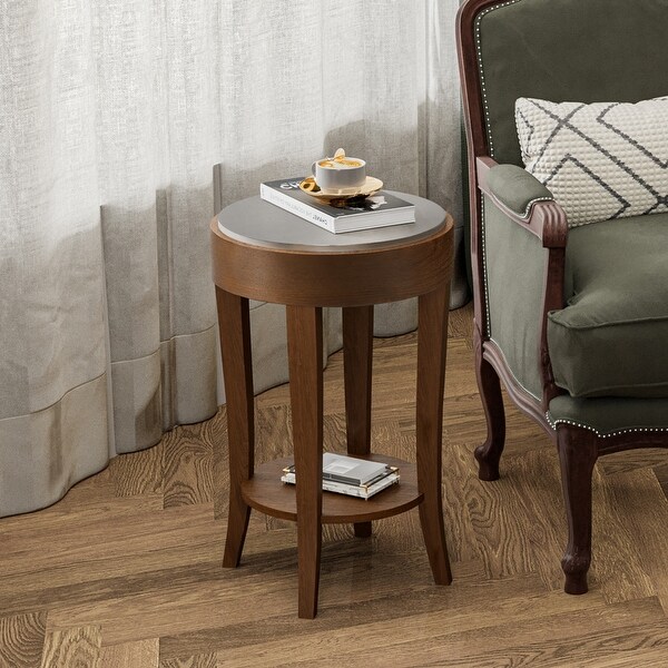 COSIEST 2-Tier Round Accent End Table with Shelf， Bedside Table