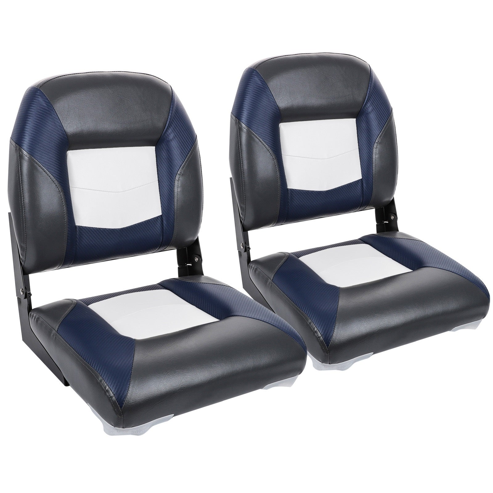 NORTHCAPTAIN Deluxe White/Charcoal/Navy Blue Low Back Folding Boat Seat， 2 Seats