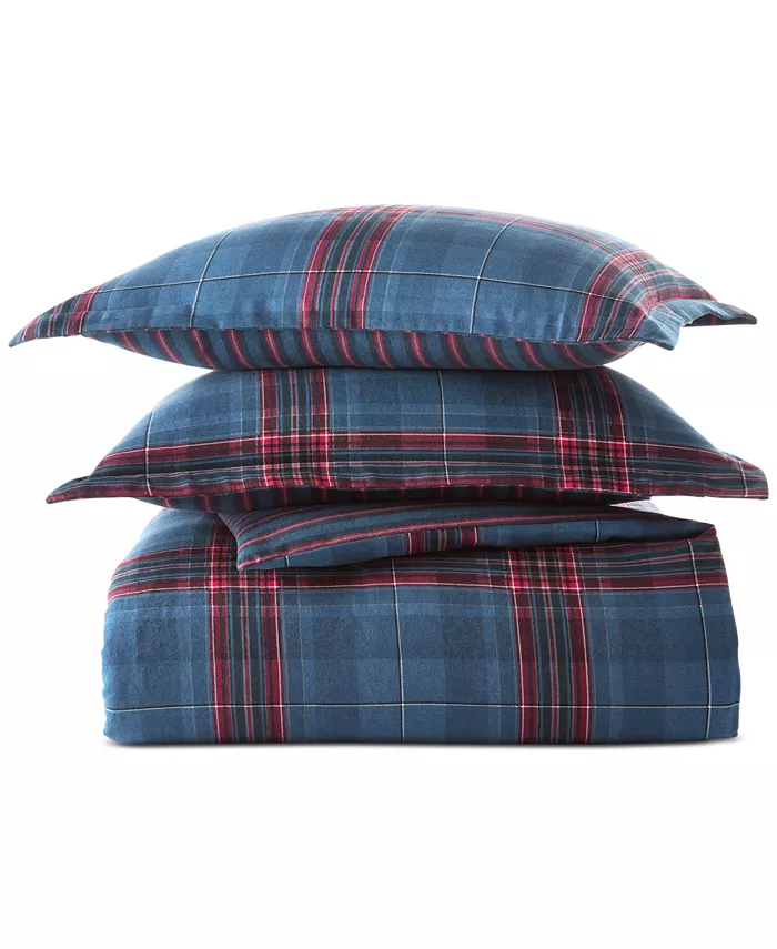 Charter Club Navy Plaid Flannel Comforter， Twin，