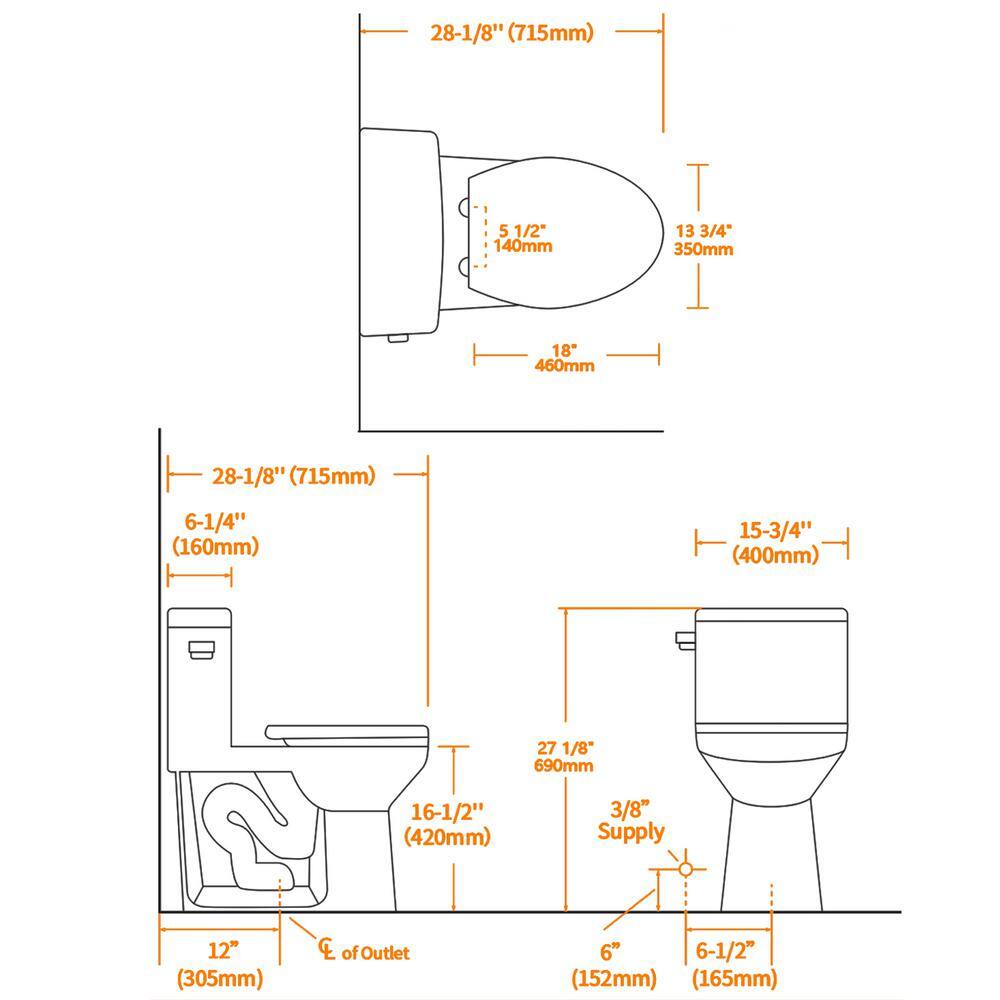 Satico 12 in. Rough-In 1-Piece Single 1.28 GPF Single Flush Elongated 1-Piece Toilet in. White (Seat Included) WHTT17T