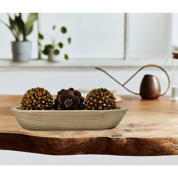 Set of Decorative Wood Bowl in Brown with Preserved Pinecone Topiary Balls