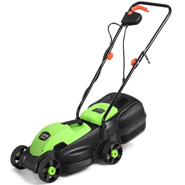 Costway 12 Amp 14 inch Electric Push Lawn Corded Mower With Grass Bag Green