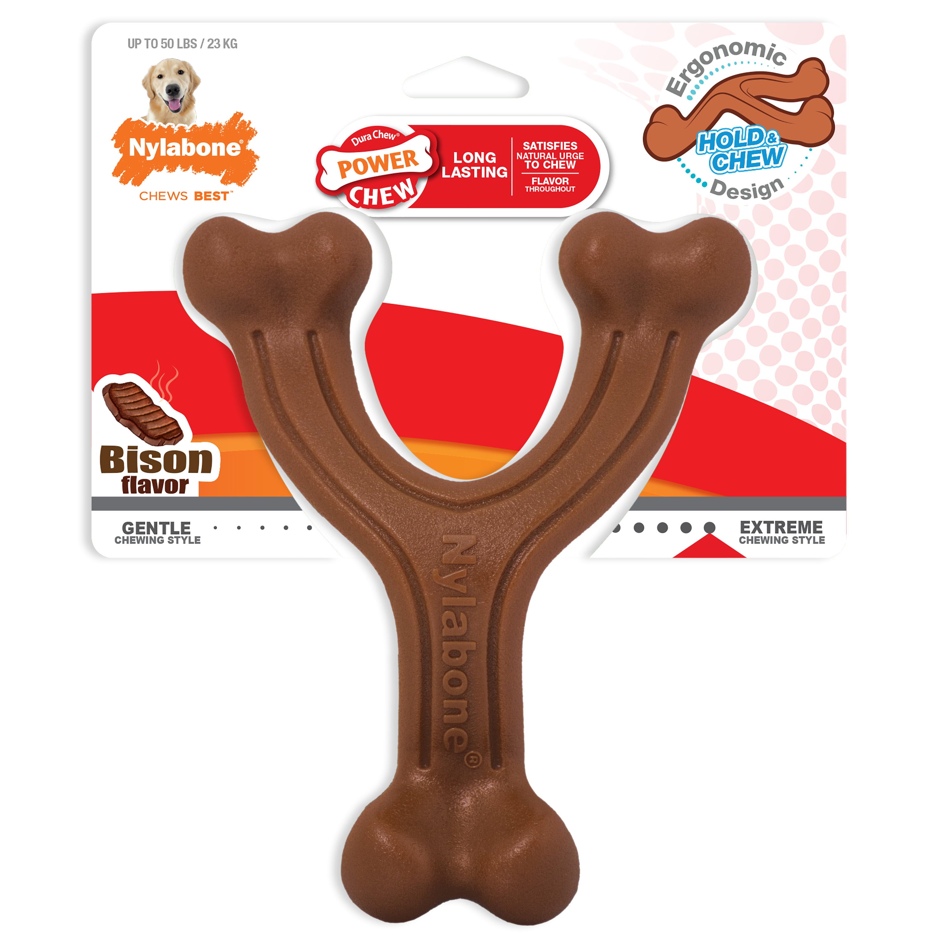 Nylabone Ergonomic Hold and Chew Wishbone Power Chew Durable Dog Toy Bison Large/Giant (1 Count)