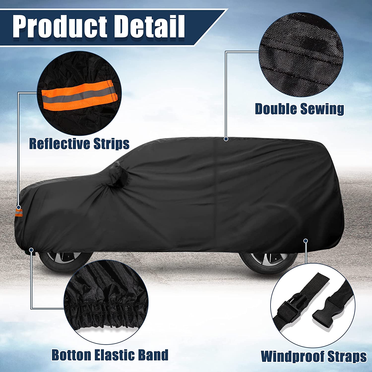 Unique Bargains SUV Cover for Chevrolet Tahoe 4 Door 2021 Waterproof Protection 190T PU Black 213