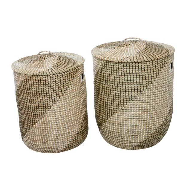 Set Of 2 Contemporary Sea Grass Storage Baskets Brown Olivia amp May