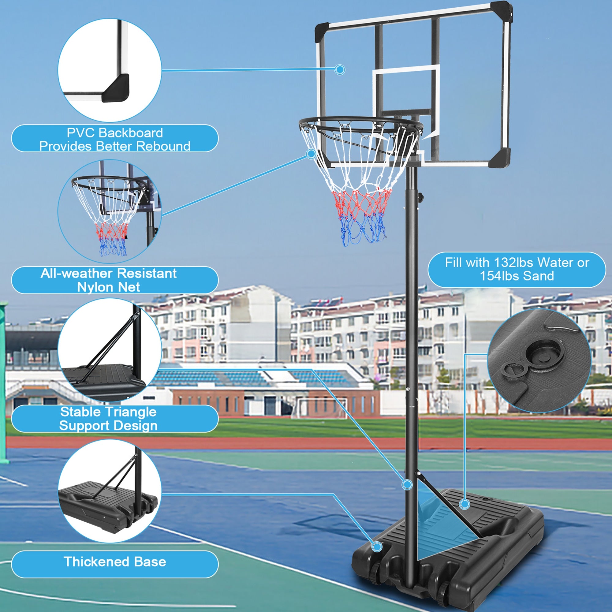 KL KLB Sport Portable Height Adjustable 36” Basketball Hoop Stand Backboard System for Kids Outdoor with Wheels