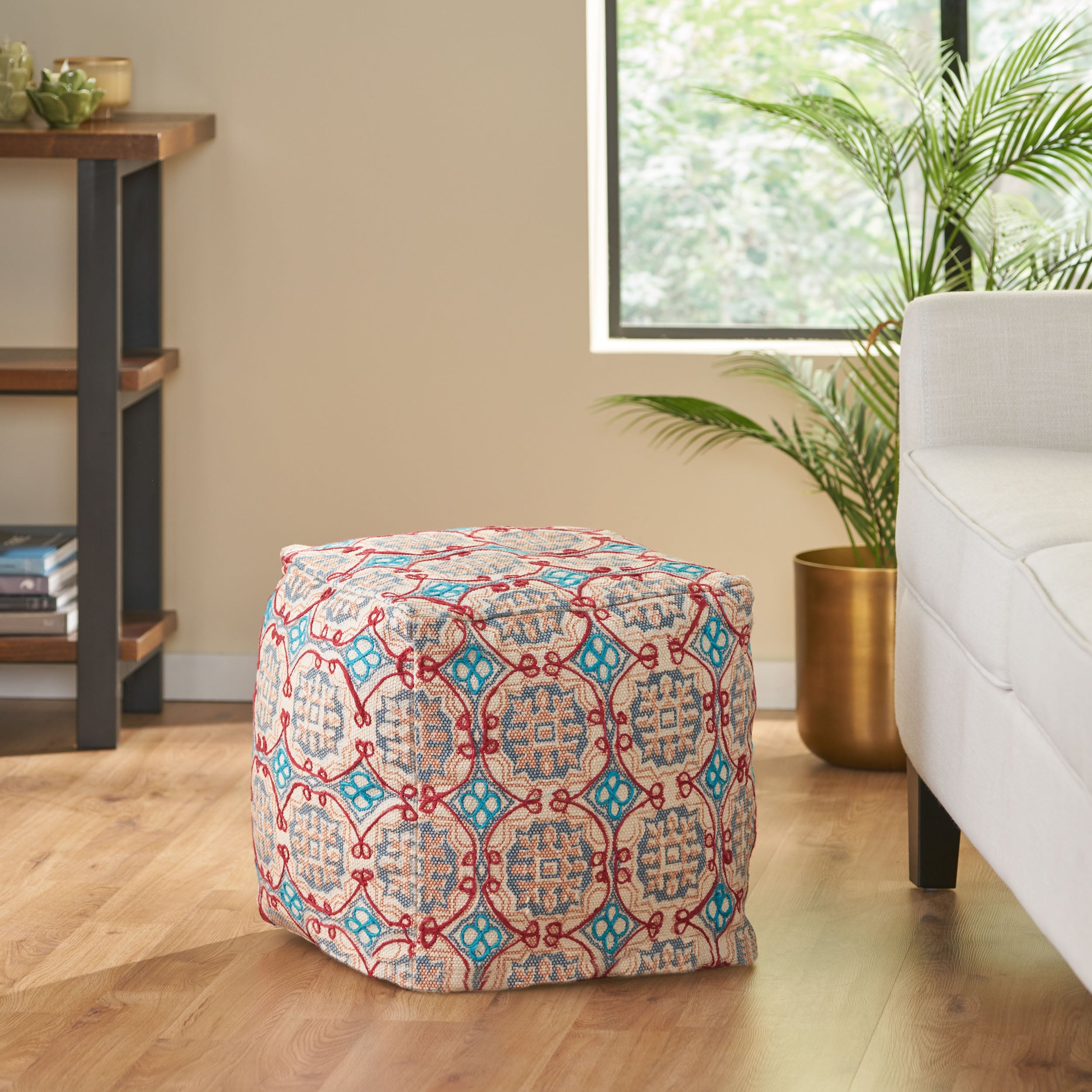 Newalla Handcrafted Boho Fabric Cube Pouf