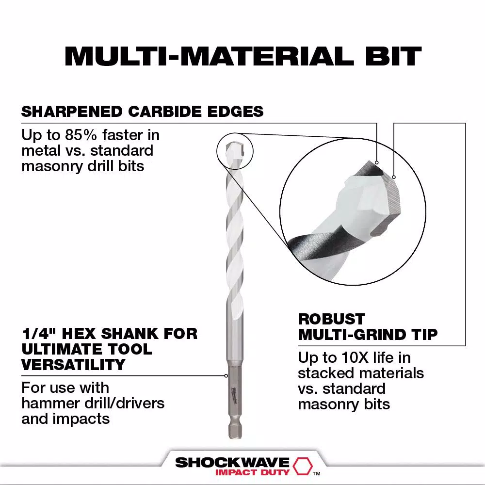 Milwaukee 5/16 in. x 4 in. x 6 in. SHOCKWAVE Carbide Multi-Material Drill Bit and#8211; XDC Depot