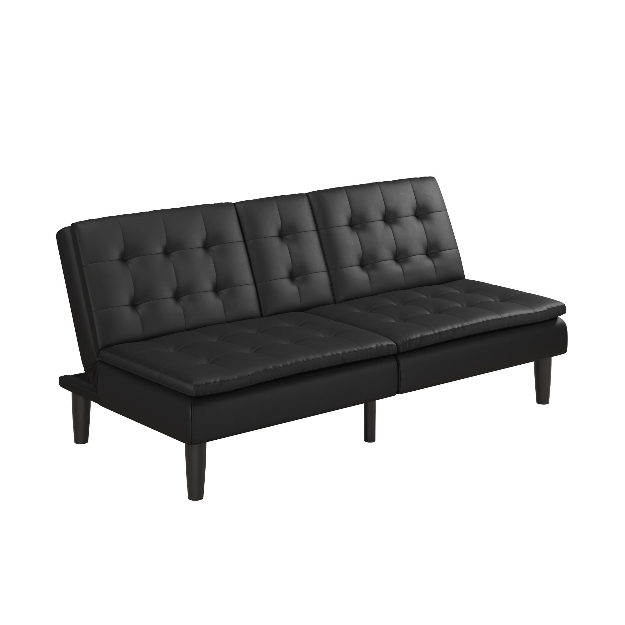 Mainstays Memory Foam PillowTop Futon with Cupholder, Black Faux Leather